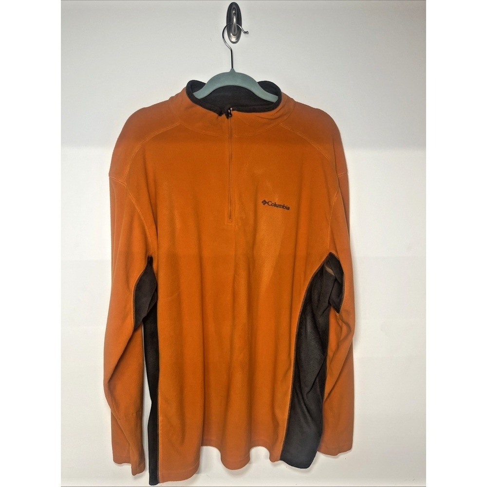 Columbia Sportswear Burnt Orange Gray Fleece Quarter Zip Pullover Mens XXL Warm